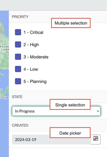 The UI Types on a map page.