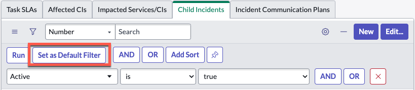 Filter in a related list with the Set as Default Filter button highlighted