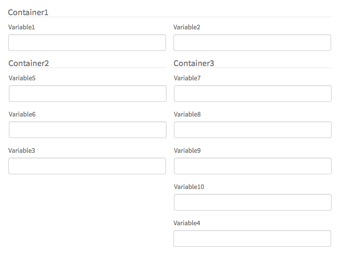 Service Catalog form displayed in the Service Portal. In container 3, all variables display in a single column.