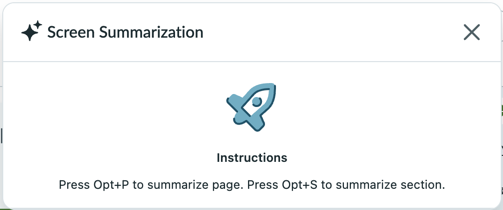 Screen summarization modal