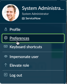 User menu with Preferences selected.