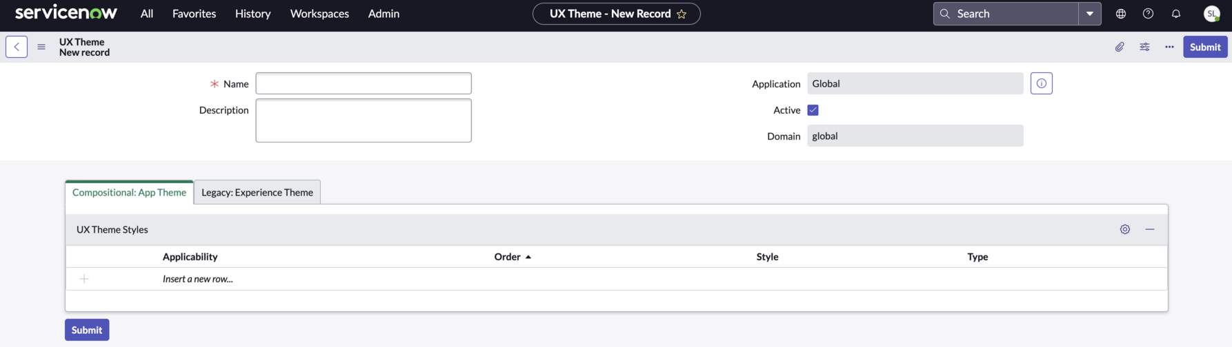 UX Theme form.