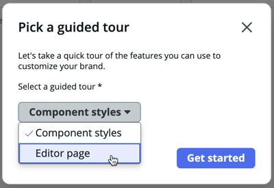 Theme Builder guided tour selection modal.