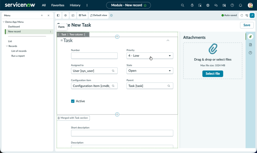 Next Experience All Menu editor with a line separator and folder in the content tree panel.