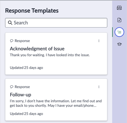 Response Templates list