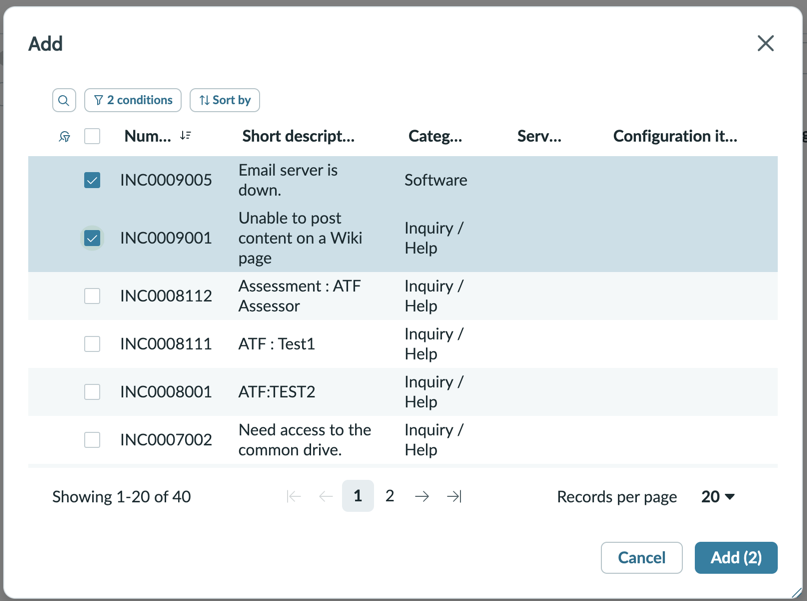 Add records dialog box