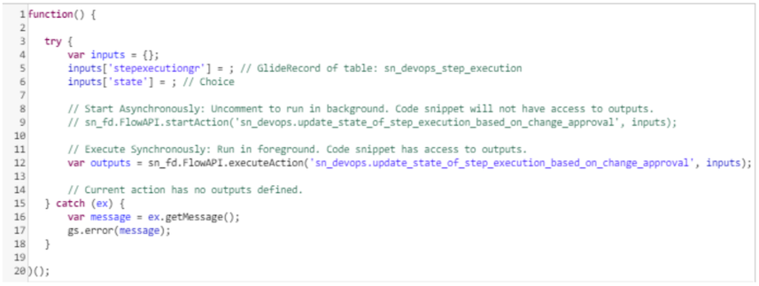 Script de ação do Flow Designer de DevOps