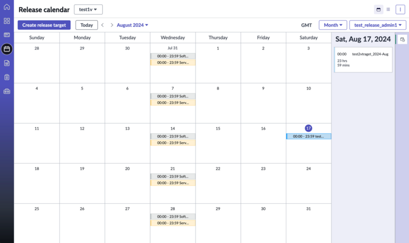 Exibição do calendário de versão.