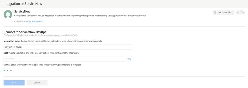 Configurações de administrador da ServiceNow na ferramenta Dividir