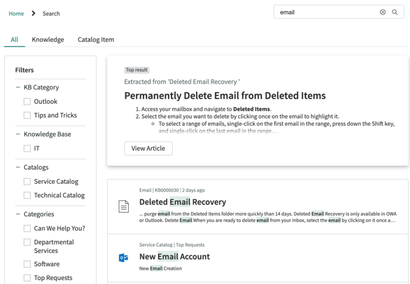 「メール」の結果を表示するファセット検索ウィジェット