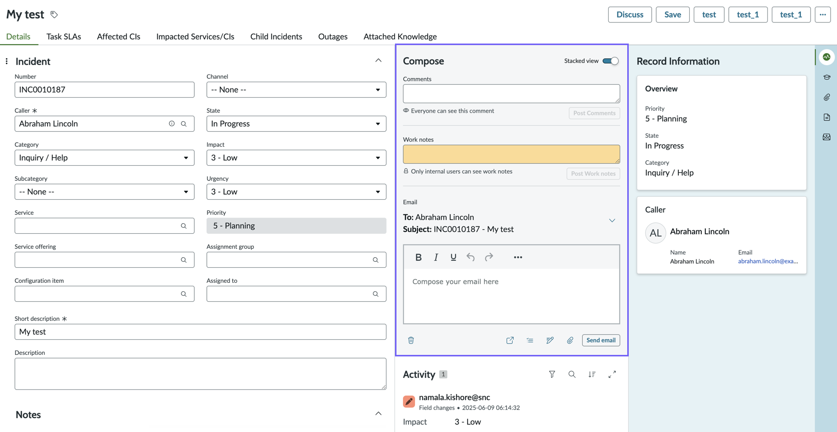 Compose area on a Configurable Workspace record