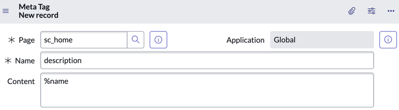 A Meta Tag form that uses a variable in the Content field.