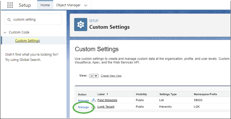Custom settings screen