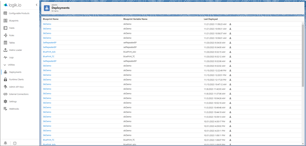Deployments page
