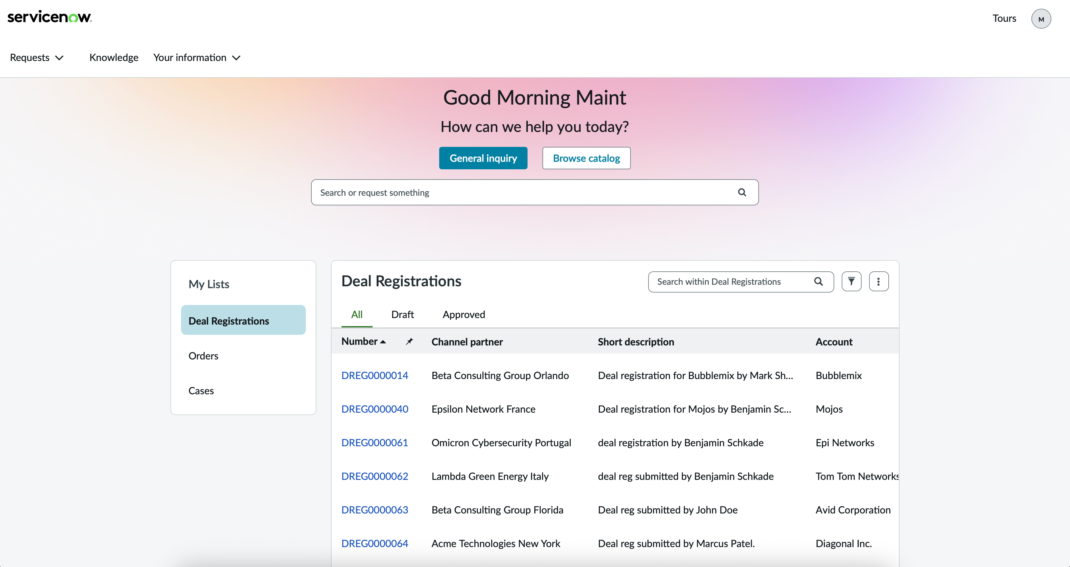 ServiceNow Partner Portal user interface.