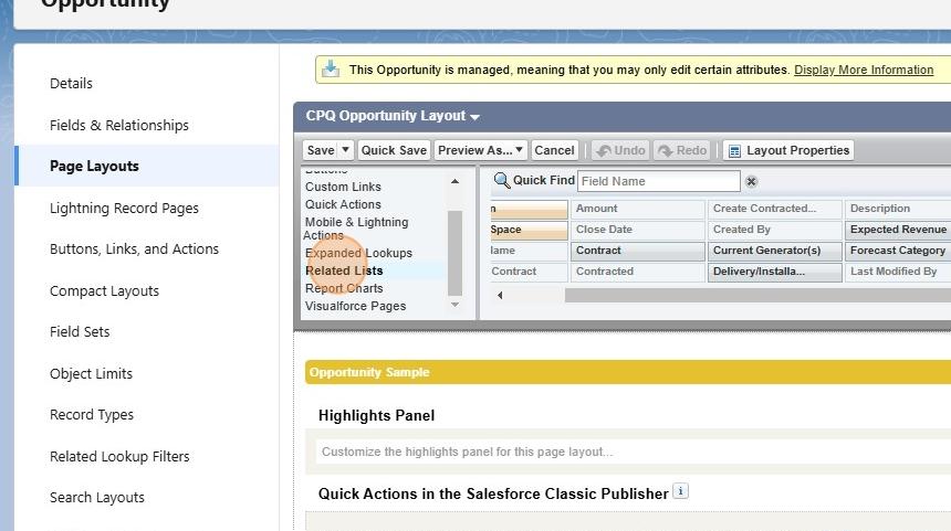 Page layouts screen
