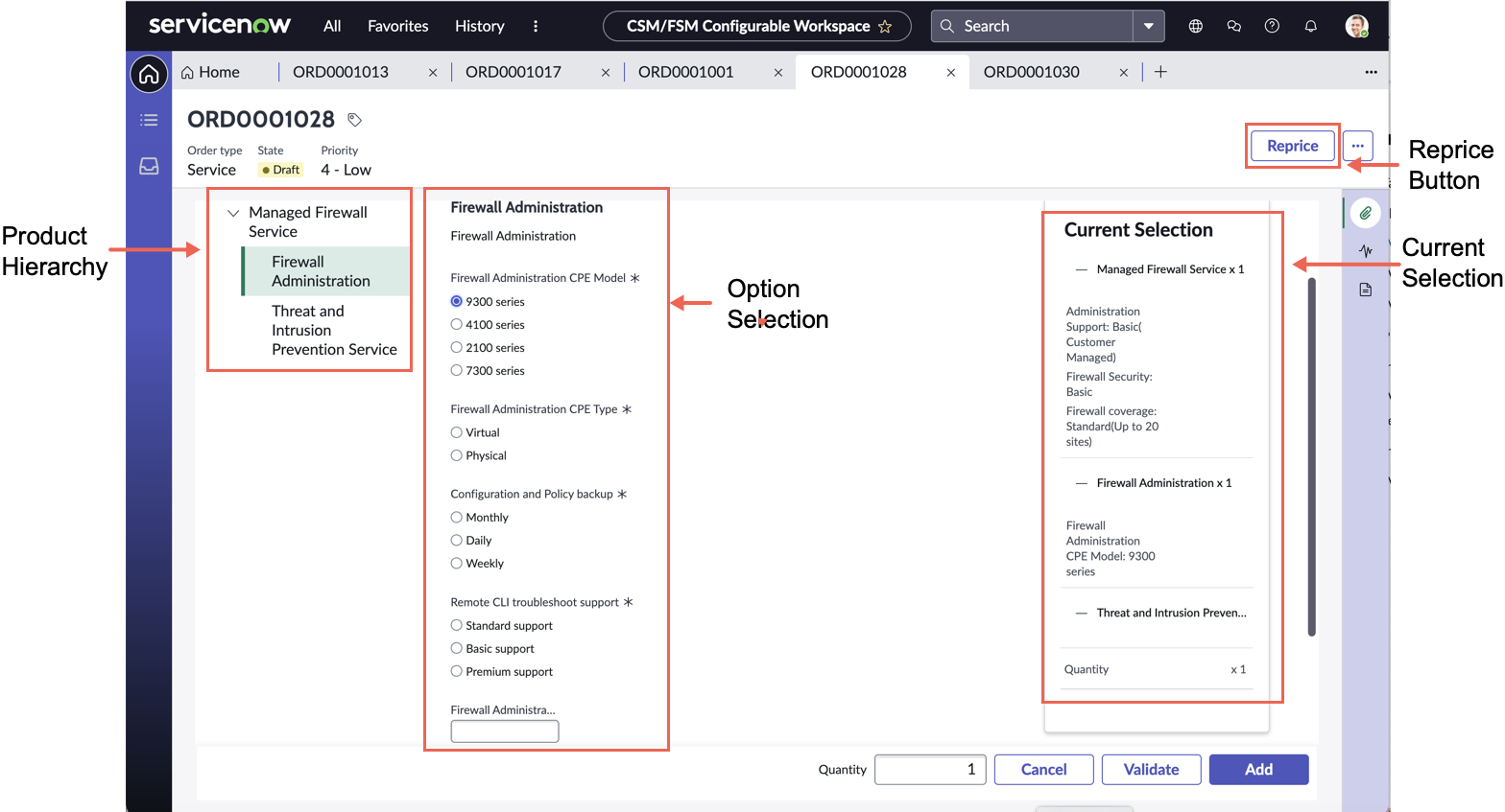 Product configurator lets agents choose product options.