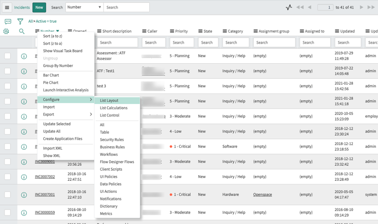 Screen shot of list layout example