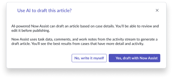 Draft the article using Now Assist.