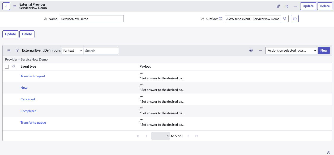 Select subflow to send events to the provider.
