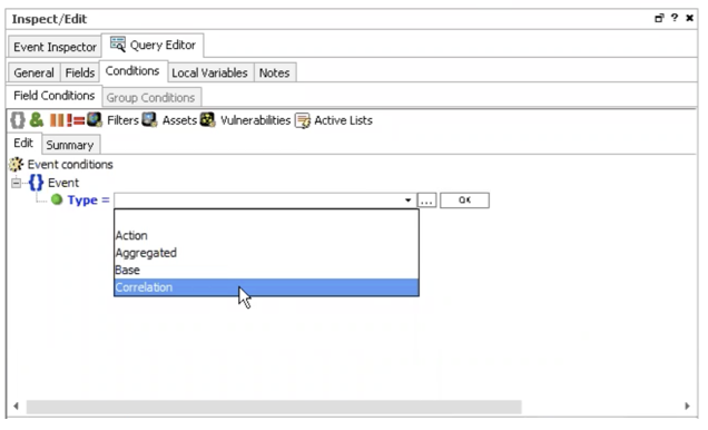 ArcSight ESM：クエリビューアーの設定：タイプの選択