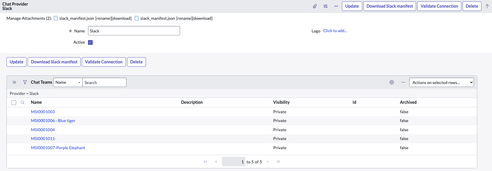 Slack チャットプロバイダー構成