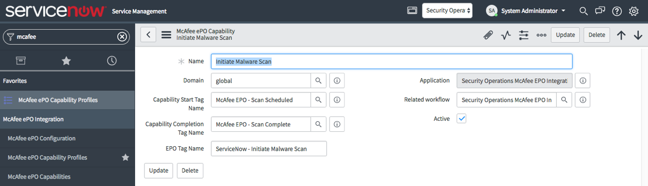 [マルウェアスキャンを開始 (Initiate Malware Scan)] 機能のレコード。