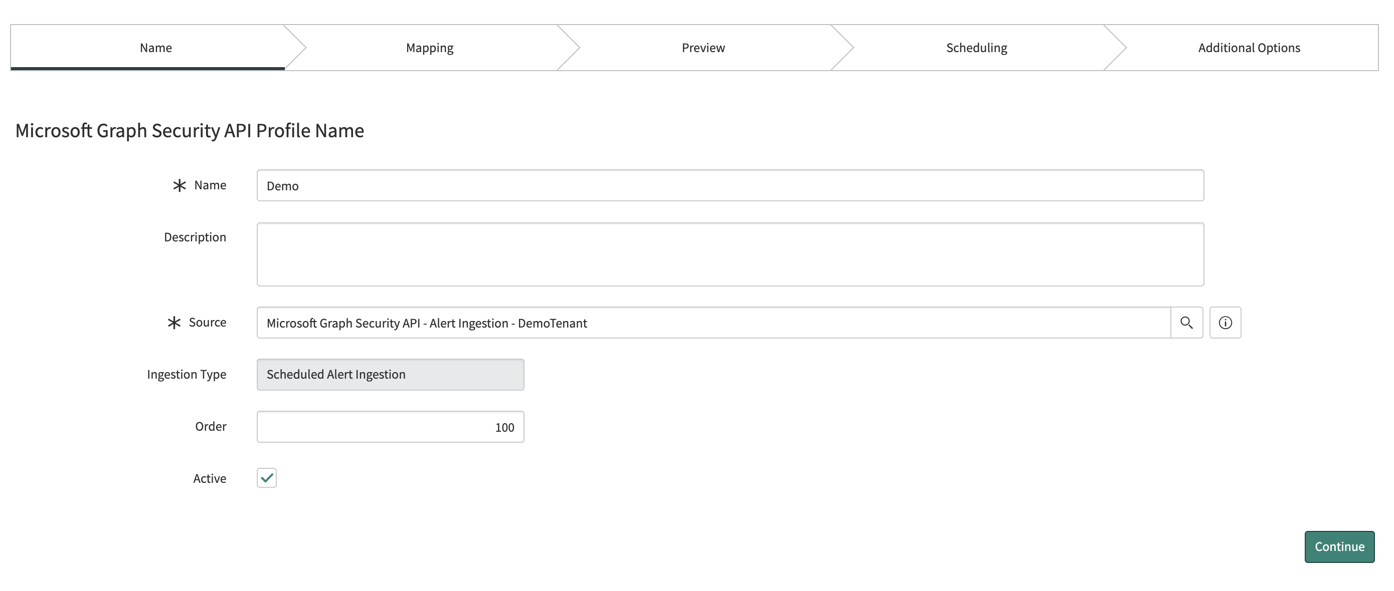 Microsoft Graph Security API：プロファイル名の作成