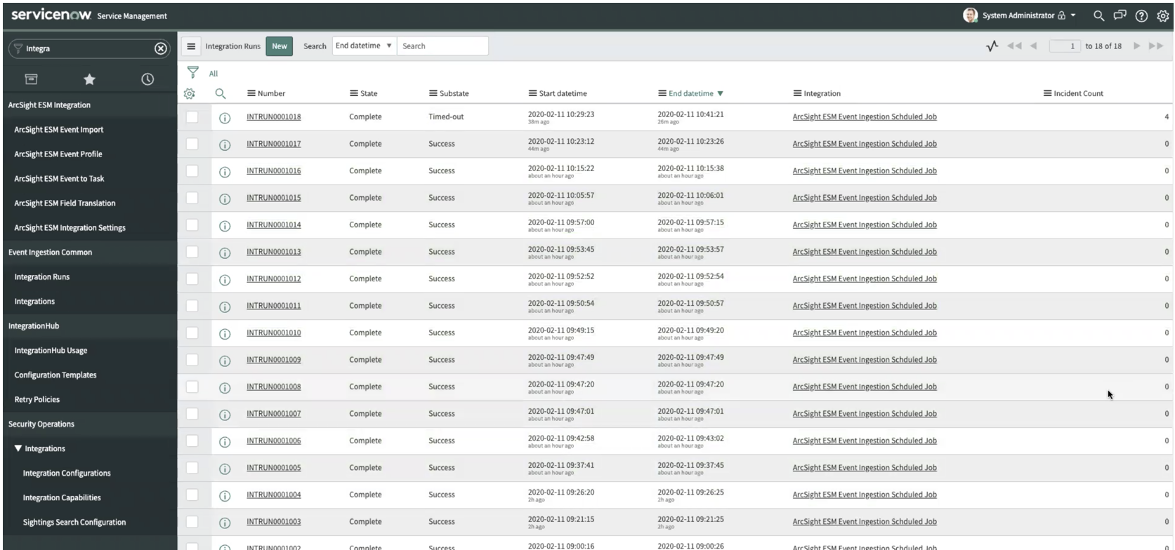 ArcSight ESM：統合実行のリスト
