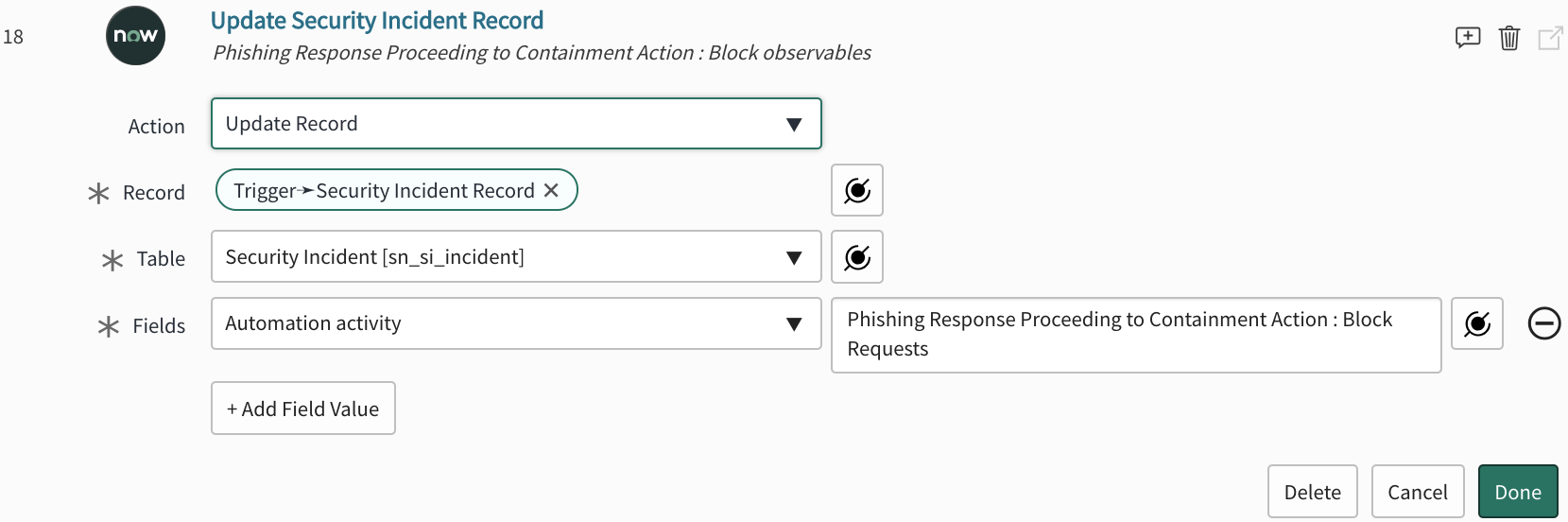 自動フィッシングプレイブックフロー：ステップ 18