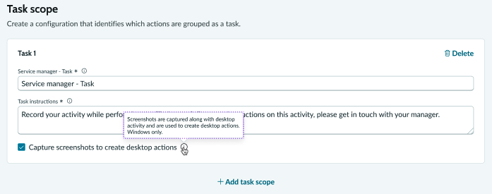 Screenshot showing user-initiated task fields.