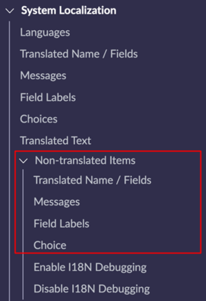 Navegador de filtros mostrando itens não traduzidos por tabela de tradução.