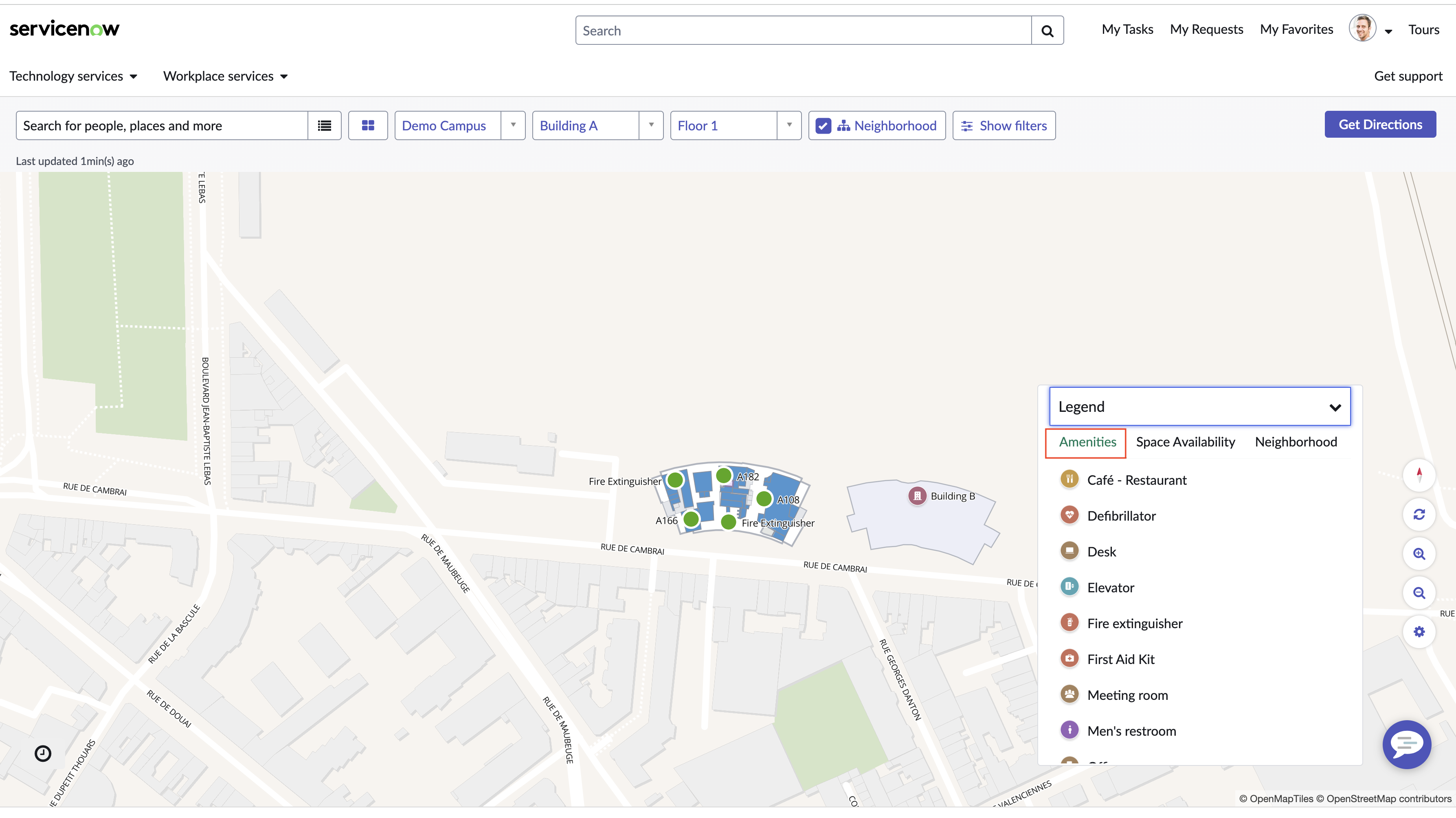 Légendes de carte pour les commodités ou les types d’espace sur la carte.