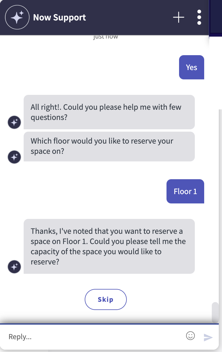 Now Assist dans Agent virtuel invite à ajouter un nom d’étage.
