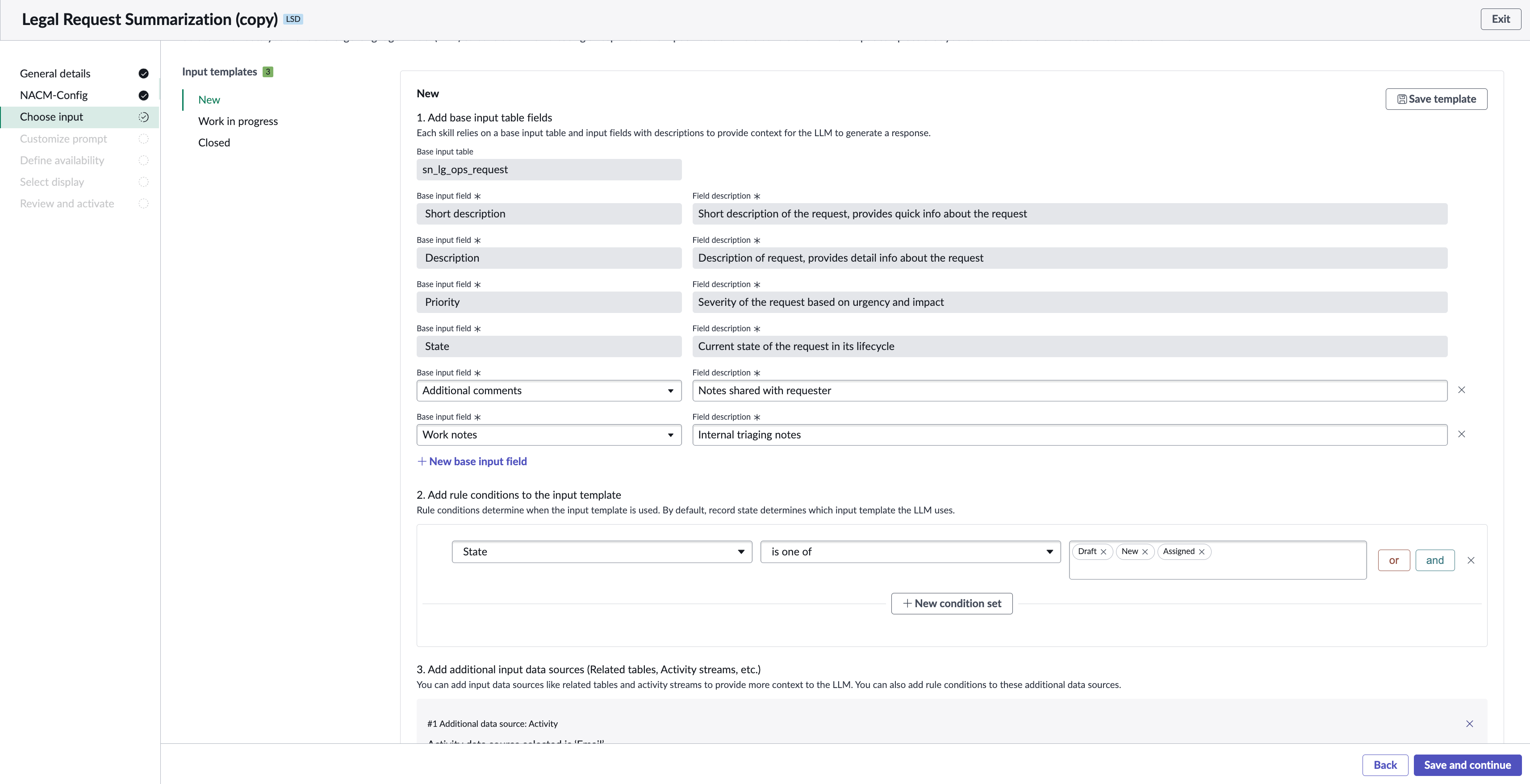 Vue de toutes les tables d’entrée et des champs utilisés pour définir l’invite qui détermine d’où extraire les données