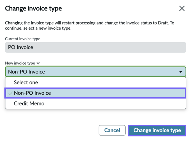 Select new invoice type