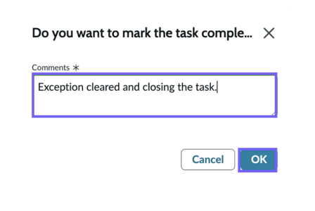 Mark exception task as complete