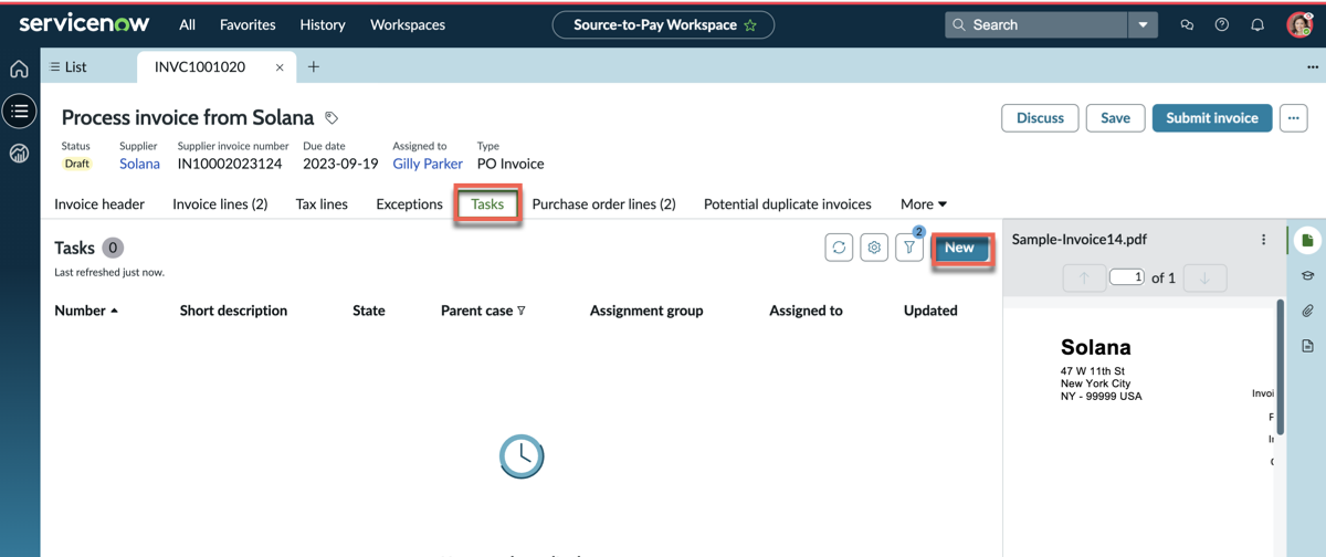 Create an invoice task