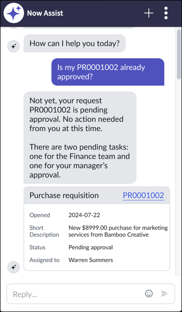 Purchase requisition inquiry.