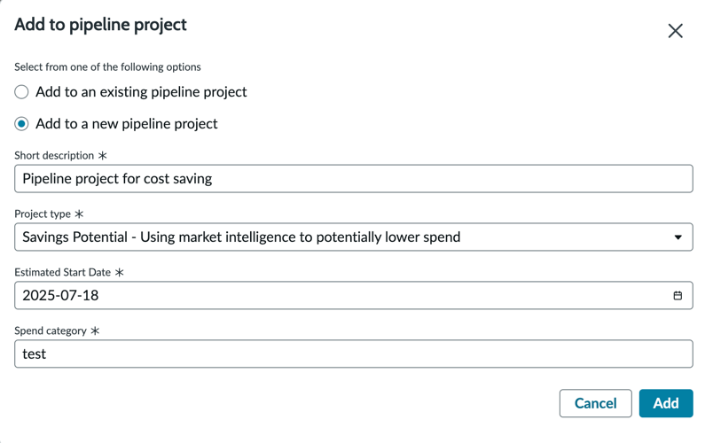 Add sourcing request to new pipeline project.