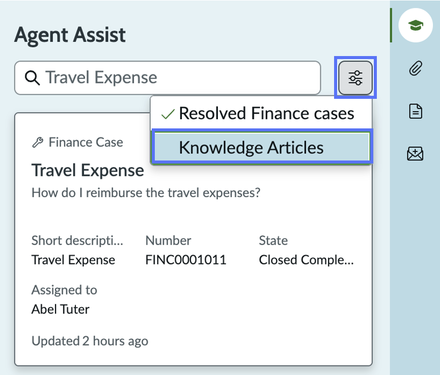 Select a resource in Agent assist.