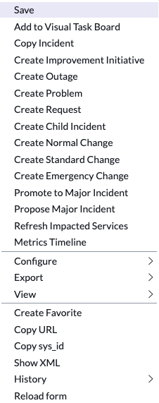 Interface utilisateur principale Menu contextuel du formulaire