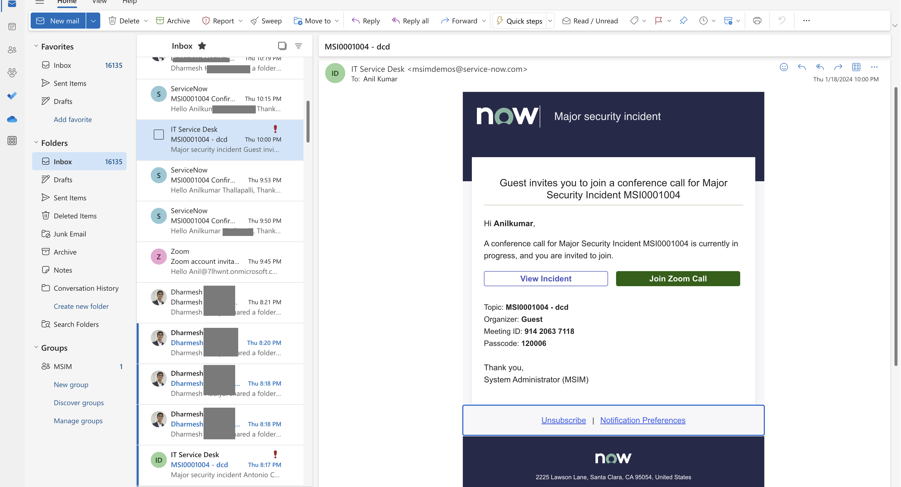 Microsoft Teams 전화 회의에 대한 MSIM 이메일 알림