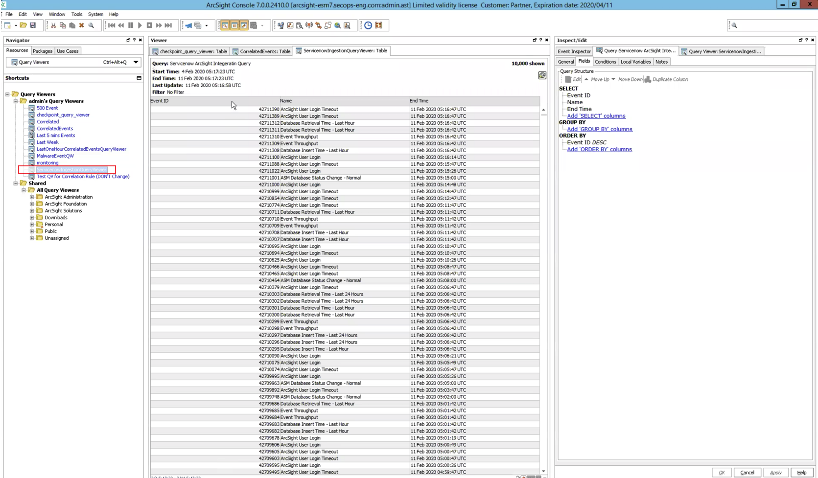 ArcSight ESM: 쿼리 뷰어 설정: 완료