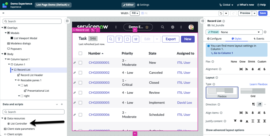 List controller added with the List Page Template.