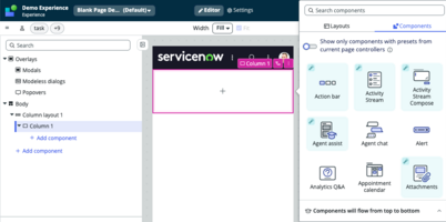 Add content icon selected on the stage showing the toolbox window with Components tab selected.