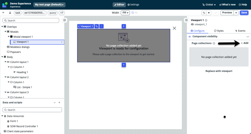 Arrow pointing to + Add in the Configure panel