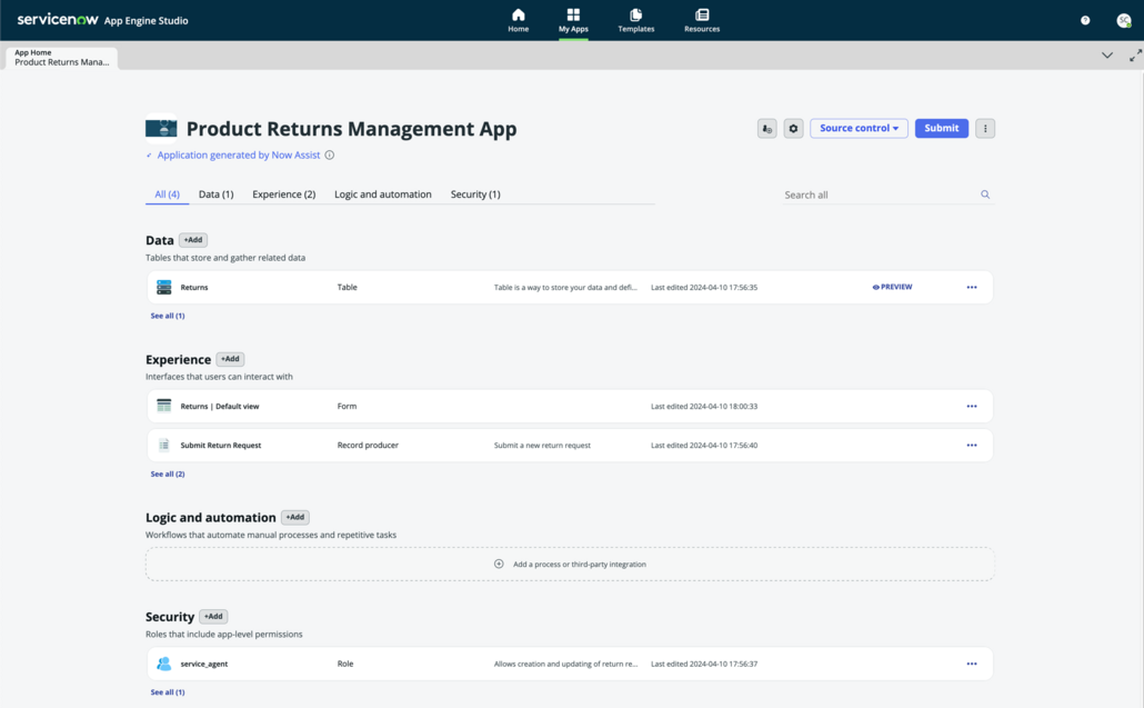 App Engine Studio App Home page that displays the application's contents.