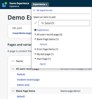 Drop down option next to Page where you can open another page.