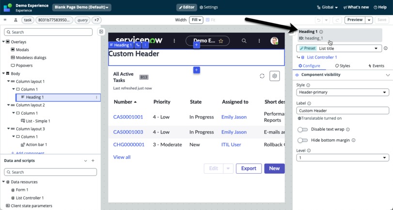 Component name in the configuration panel.